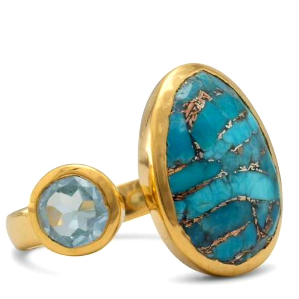 14KT GOLD PLATED RING BLUE TOPAZ TURQUOISE